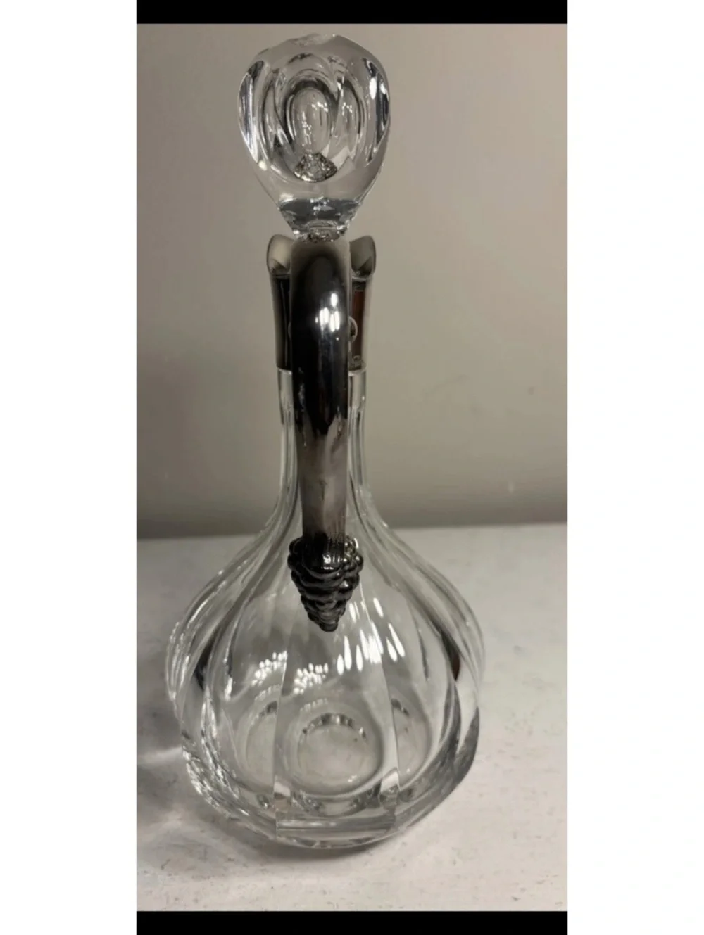 Vintage Crystal Sterling Silver Decanter Grape Cluster Handle